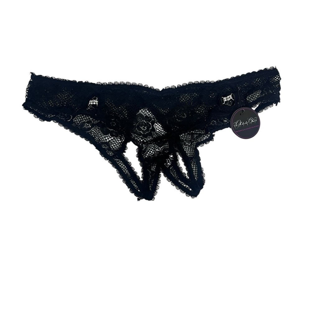 Oh La La Cheri Crotchless Lace Panty with Rhinestone Appliqué 1X